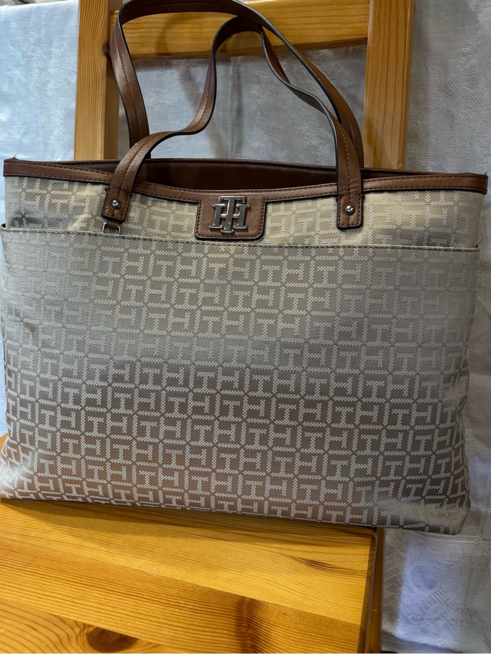 Tommy Hilfiger Large Monogram Logo Tote Bag - Brown